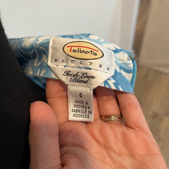 Vintage Talbots Irish Linen Blend Blue Floral Skirt Sz 4P Cottagecore Modest - Picture 4 of 5